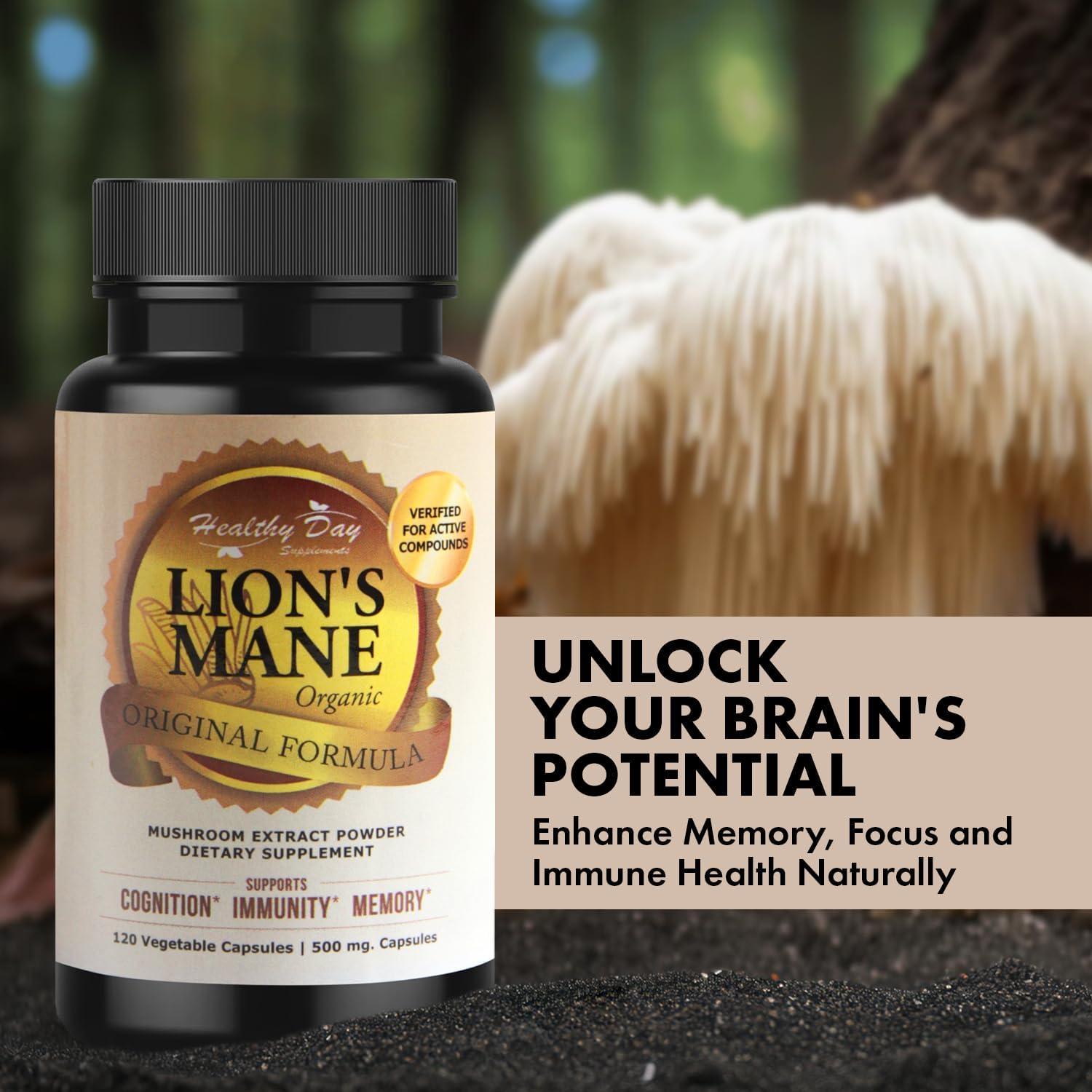 Lion Mane Mushroom Supplement, 120 Lions Mane Supplement Capsules of Pure Lions Mane Extract, Premium Lion’s Mane Mushroom for Cognitive Health, 100% Organic Lions Mane Formula for Optimal Brain Focus - The Great Shoppe