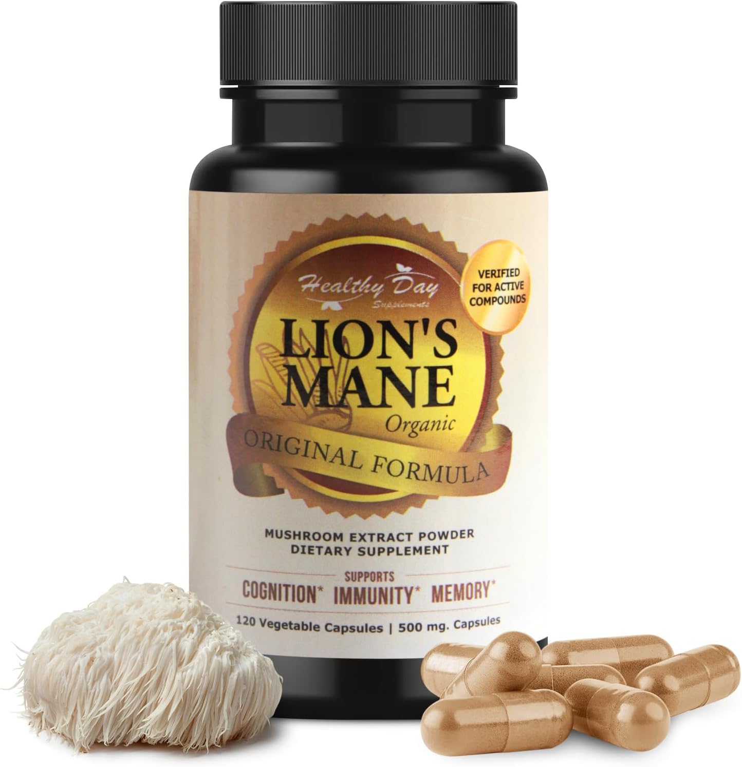 Lion Mane Mushroom Supplement, 120 Lions Mane Supplement Capsules of Pure Lions Mane Extract, Premium Lion’s Mane Mushroom for Cognitive Health, 100% Organic Lions Mane Formula for Optimal Brain Focus - The Great Shoppe